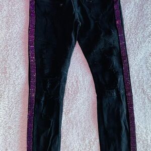 Black Jeans with Purple Sequin Trim Size 34